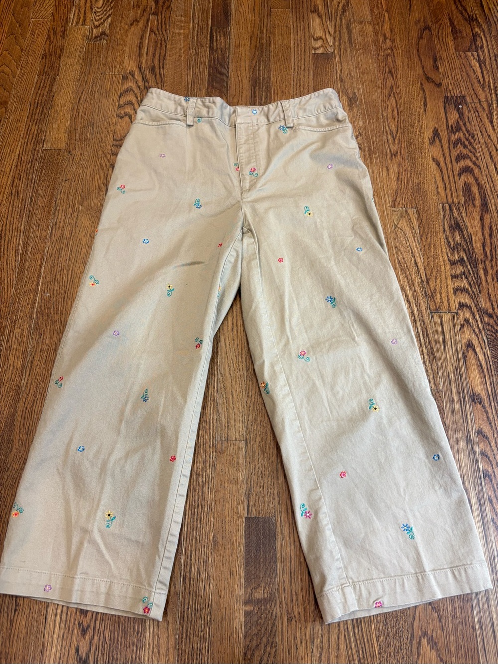 Rafaella Petites All-Over Embroidered Floral Khaki Crop Pants - Size 4P